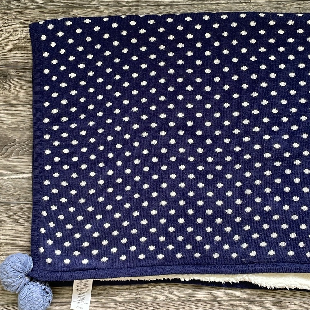 Pottery Barn | Navy Blue White Polka Dot Faux Fur Reversible Baby Blanket 30x40 - Picture 2 of 15